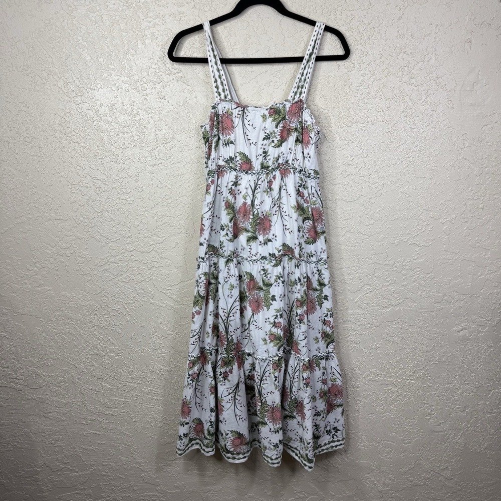 Max Studio Tiered Floral Midi Dress Womens L Cottagecore Boho Cotton Sundress